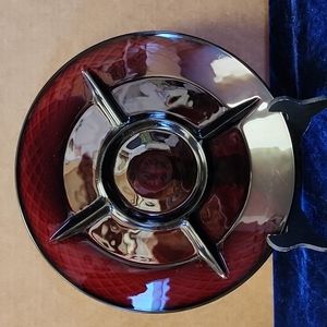 VTG. Ruby Red Pressed Glass Divided Plate. 10" France.